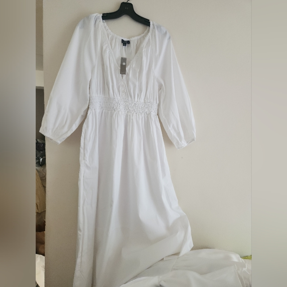 Jcrew v-neck midi dress cotton poplin white sz M, L available NWT - Picture 2 of 14